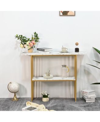 Modern Luxury Gold Metal Console Table with Storage Shelf