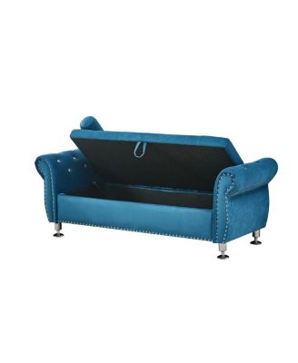 62.2" Soft Velvet Storage Bench with Crystal Buttons & Pillow