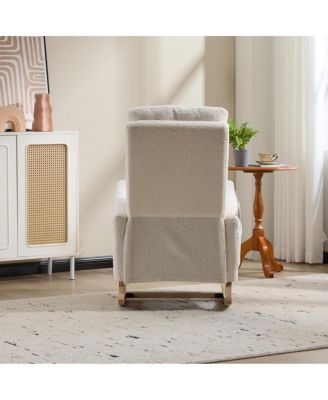 Modern Accent Rocking Chair with Solid Wood Legs & Side Pocket