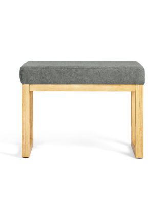 Shoe-changing bench with wooden frame and cushioned seat