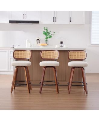 Set of 3, 26" Counter Height Bar Stools - Cane Rattan, Swivel