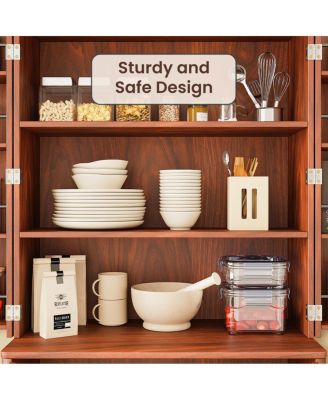 72" Modern Fluted Wood Kitchen Pantry Cabinet with 6 Shelves