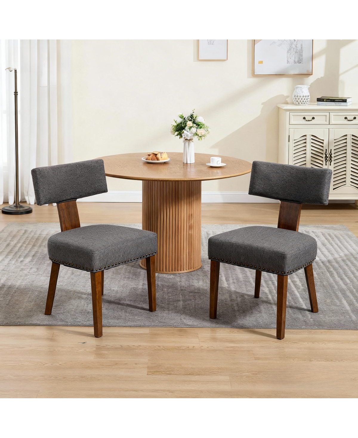 Streamdale Upholstered Wooden Farmhouse Dining Chairs (Set of 2), Gray