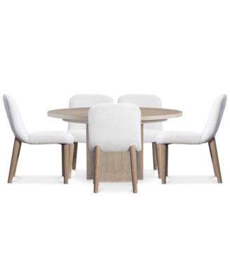 Loggia 6-Pc. Wood Round Table and Upholstered Side Chairs Dining Set