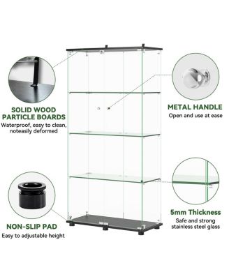 Glass Display Cabinet with Lock, 4-Shelf Double Doors