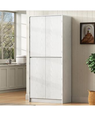 72" Farmhouse Kitchen Pantry Cabinet with 8 Shelves, Curved Storage, Hidden Drawer