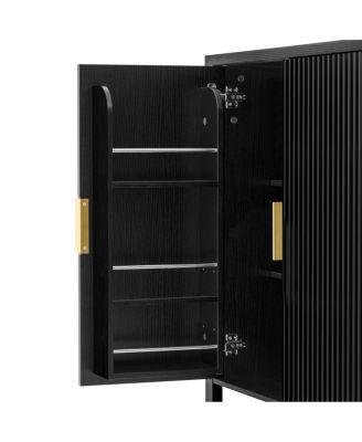 Modern 57.5" Stripe 4-Door Storage Cabinet with Racks & Hooks