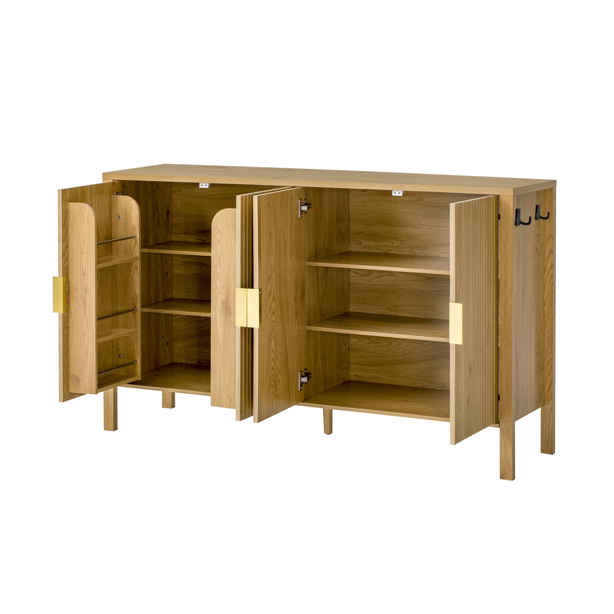 Streamdale Furniture Modern 57.5" Stripe 4-Door Storage Cabinet with Racks & Hooks
