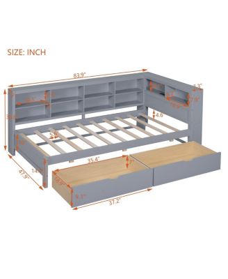 Streamdale  Furniture Wooden Twin DayBed with 2 Drawers, USB Charging Ports, Gray