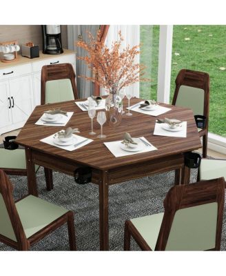 Board Game Table with Removable Top for 6 Players - Rustic Brown