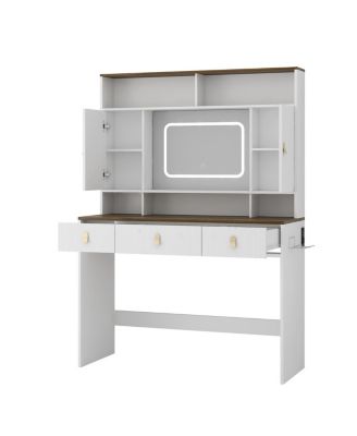 Streamdale Farmhouse Dressing Table with Lighted Mirror and Drawer, White