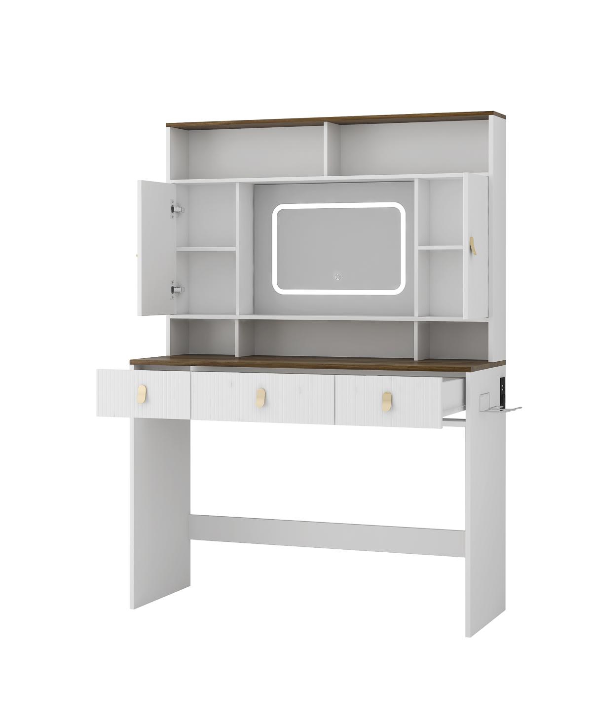 Streamdale Farmhouse Dressing Table with Lighted Mirror and Drawer, White