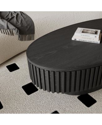 47" Oval Black Wood Veneer Coffee Table with Storage