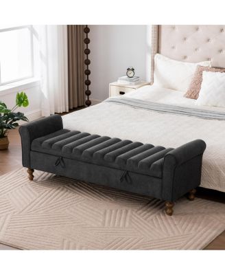 Modern Upholstered Storage Bench - Charcoal