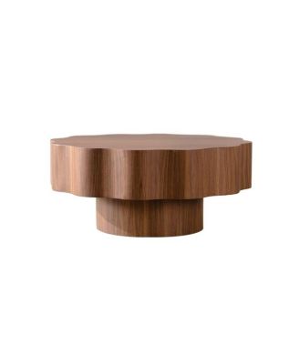31.5" Scalloped Edge Walnut MDF Wood Grain Center Table - Modern Irregular Round Coffee Table