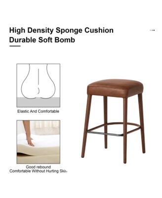 Counter Height Backless Brown Faux Leather Bar Stool - Padded Seat, Metal Legs (2 Sets)