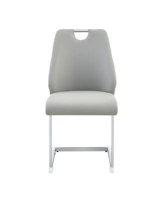 Light Gray Faux Leather Dining Chairs with Gold Mesh Texture, Set of 2