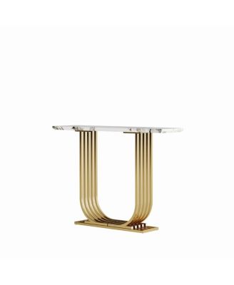 Streamdale  Furniture  Modern 43.3" Wooden Console Table with Marble Top for Living Room/Bedroom