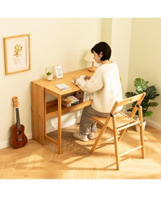Bamboo Folding Desk, Space-Saving Computer Desk for Small Spaces, Foldable Study Table
