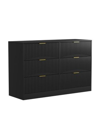 Modern 6-Drawer Wavy Pattern Dresser, Black