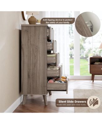 Fluted Dresser for Bedroom, 5 Deep Drawer Modern Wood Storage Chest, Grey