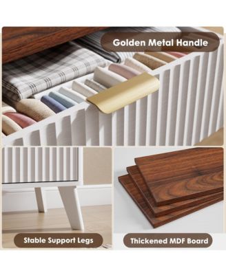 Fluted Dresser for Bedroom, 6 Deep Drawer Modern Wood Storage Chest, White