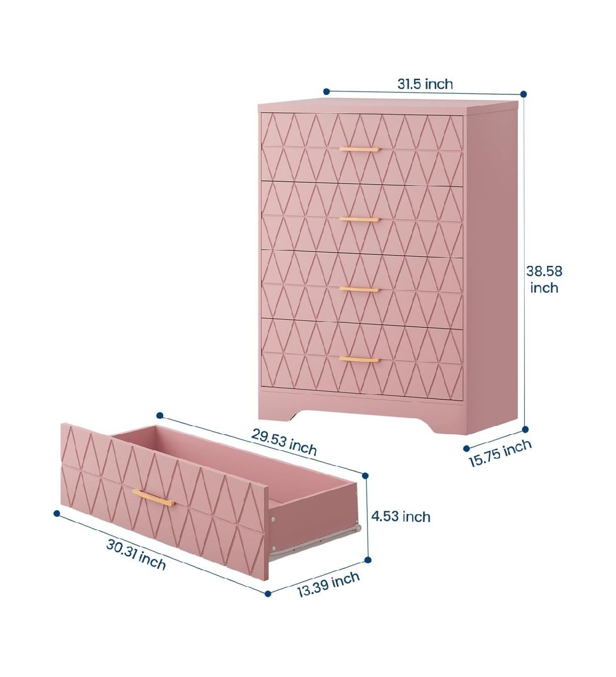 gaomon 4-Drawer Wooden Dresser for Bedroom, Tall Chest of Drawers with Gold Handles & Storage