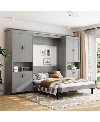 Full-size Murphy Bed with Dual Sliding Storage Shelves