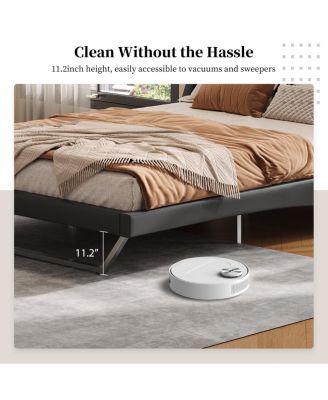 Queen Size Pu Leather Upholstered Bed Frame, No Box Spring Needed