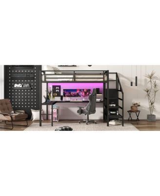 Streamdale Queen Loft Bed with L-Desk, Wardrobe, USB & LED