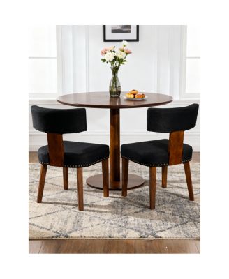 Streamdale Mid-Century Modern Dining Chairs Set of 2, Black Linen Upholstered