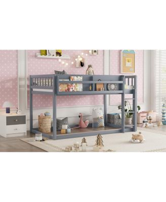 Low Twin Over Twin Bunk Bed with Ladder, Solid Wood