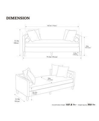Streamdale 75.2" Wide Upholstered Chaise Lounge with Nailheads, Sleeper Sofa Couch with Pillows