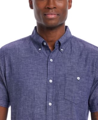 Men's Short-Sleeve Solid Linen Cotton Shirt