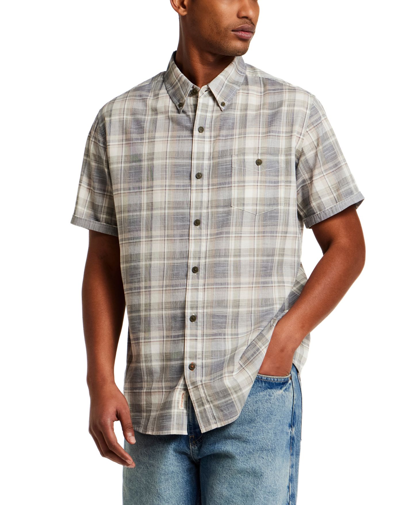 Мужская рубашка Weatherproof Vintage Short-Sleeve Button Down 100% Cotton Plaid, цвет: Тёмно-зелёный ночной — фото 2
