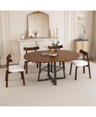 47" Extendable Round Dining Table Set for 4-8 with 4 Walnut Chairs