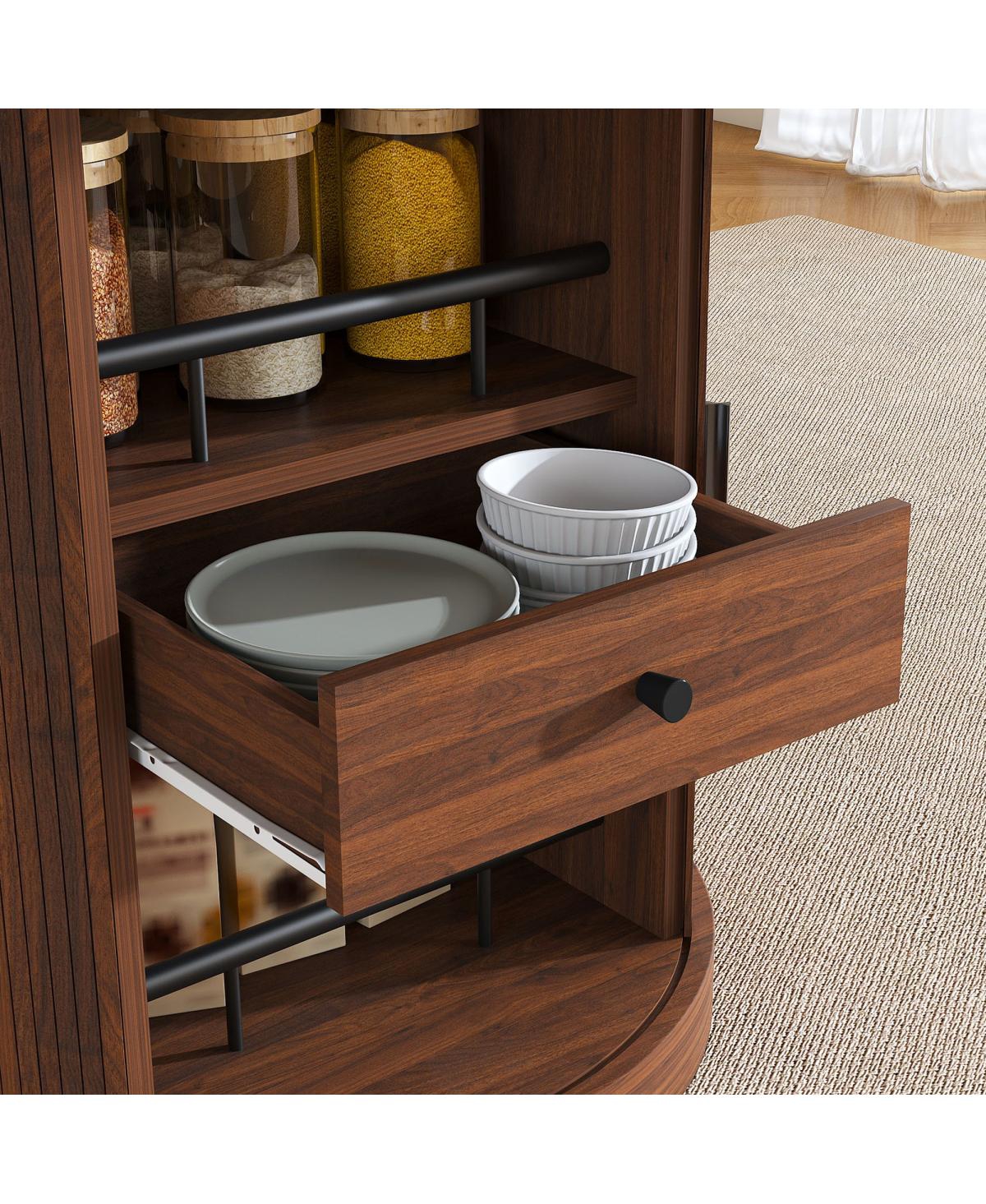 Streamdale Furniture 59" Extendable Oval Dining Table Set with 4 Walnut Chairs & 2-Tier Storage