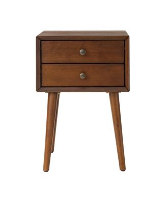 Nightstand with 2-Drawers, Small Side End Table with Storage, Walnut