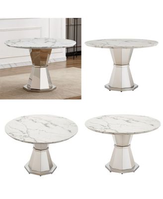 Round Marble Dining Table with Stainless Steel Base