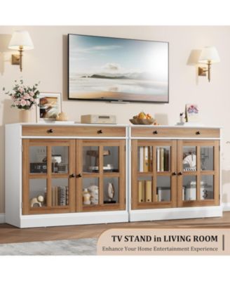 35.4" Sideboard Buffet Cabinet with Glass Doors, Drawer and Adjustable Shelves