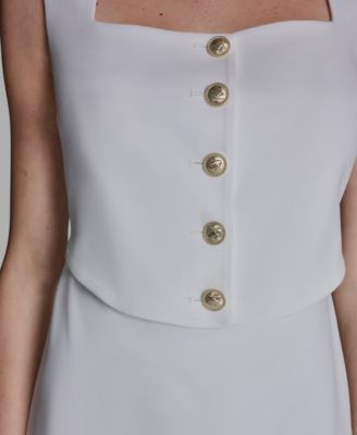 Women's Crepe Square Neck Button Front Two-Piece Dress