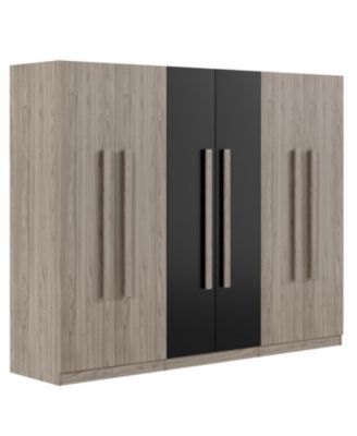 6-Doors Wooden Wardrobe Storage for Bedroom,with 2 Drawers Inside,Black+Nature