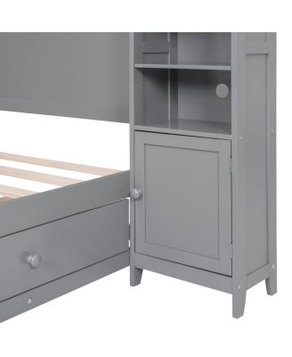 Full Size Wooden Bed With All-in-One Cabinet and Shelf