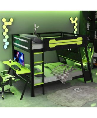 Bunk Bed with Two Gaming Desks & USB Ports