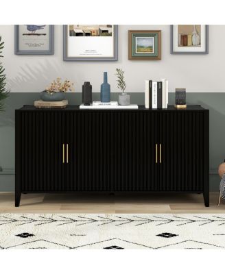 Streamdale Modern 4-Door Slatted Sideboard with Elegant Design (Black)