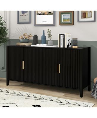 Streamdale Modern 4-Door Slatted Sideboard with Elegant Design (Black)