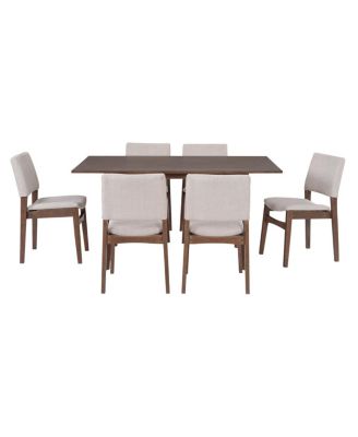 Streamdale 7-Piece Modern Dining Set - Solid Wood Table & Upholstered Chairs, Walnut Finish