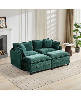 Streamdale Cloud Sofa Ottoman, Modern Sectional Couch, Green Chenille Fabric
