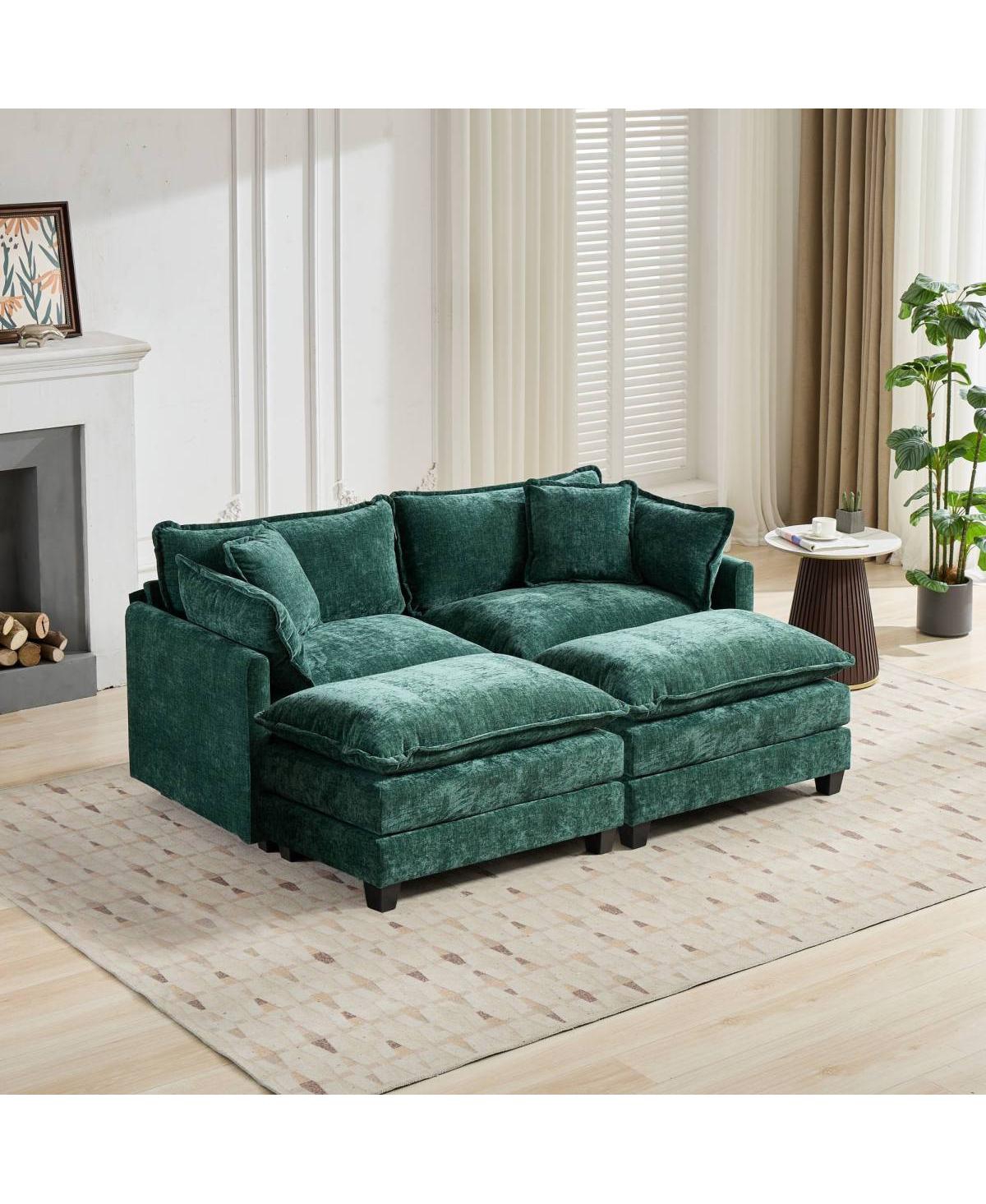Streamdale Furniture Streamdale Cloud Sofa Ottoman, Modern Sectional Couch, Green Chenille Fabric