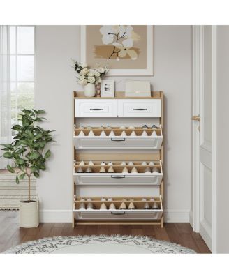 + Oak 3-Door 2-Drawer Shoe Cabinet with Large Storage